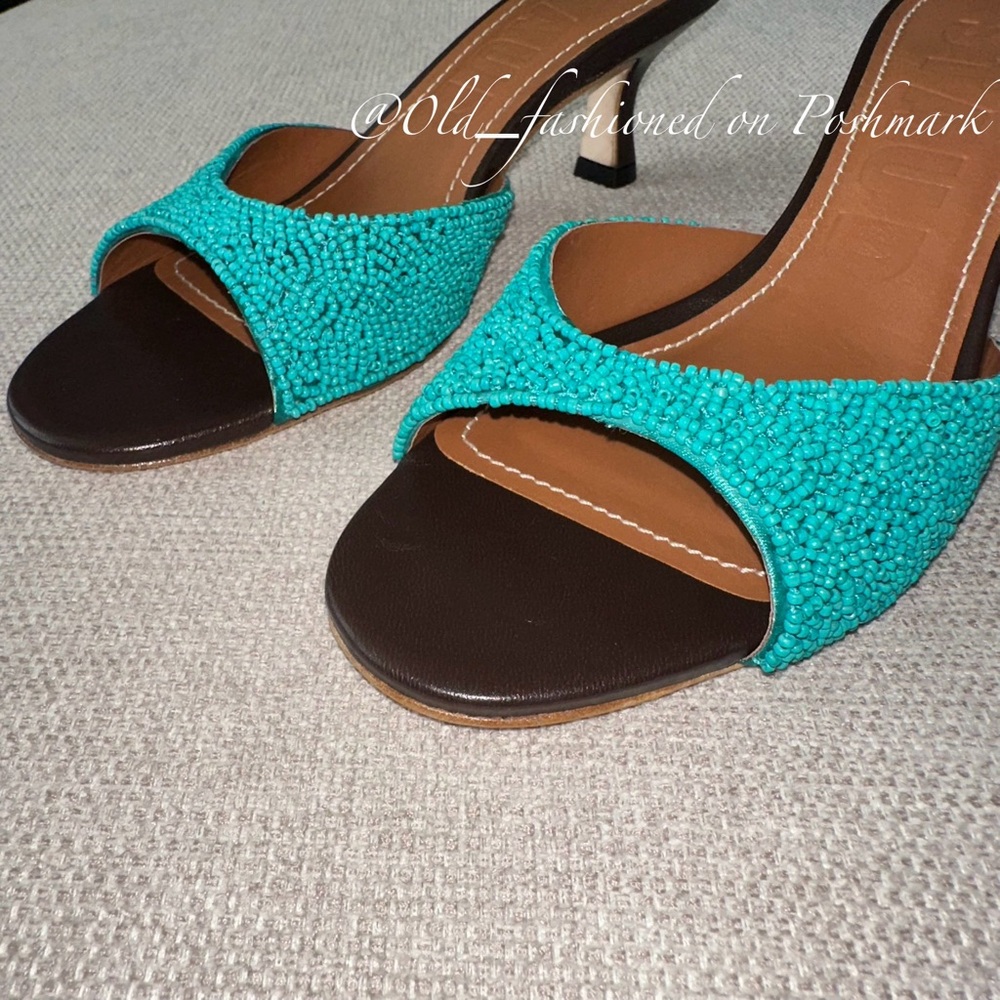 STAUD Brigitte Beaded Slide Sandals - Teal - Picture 9 of 16